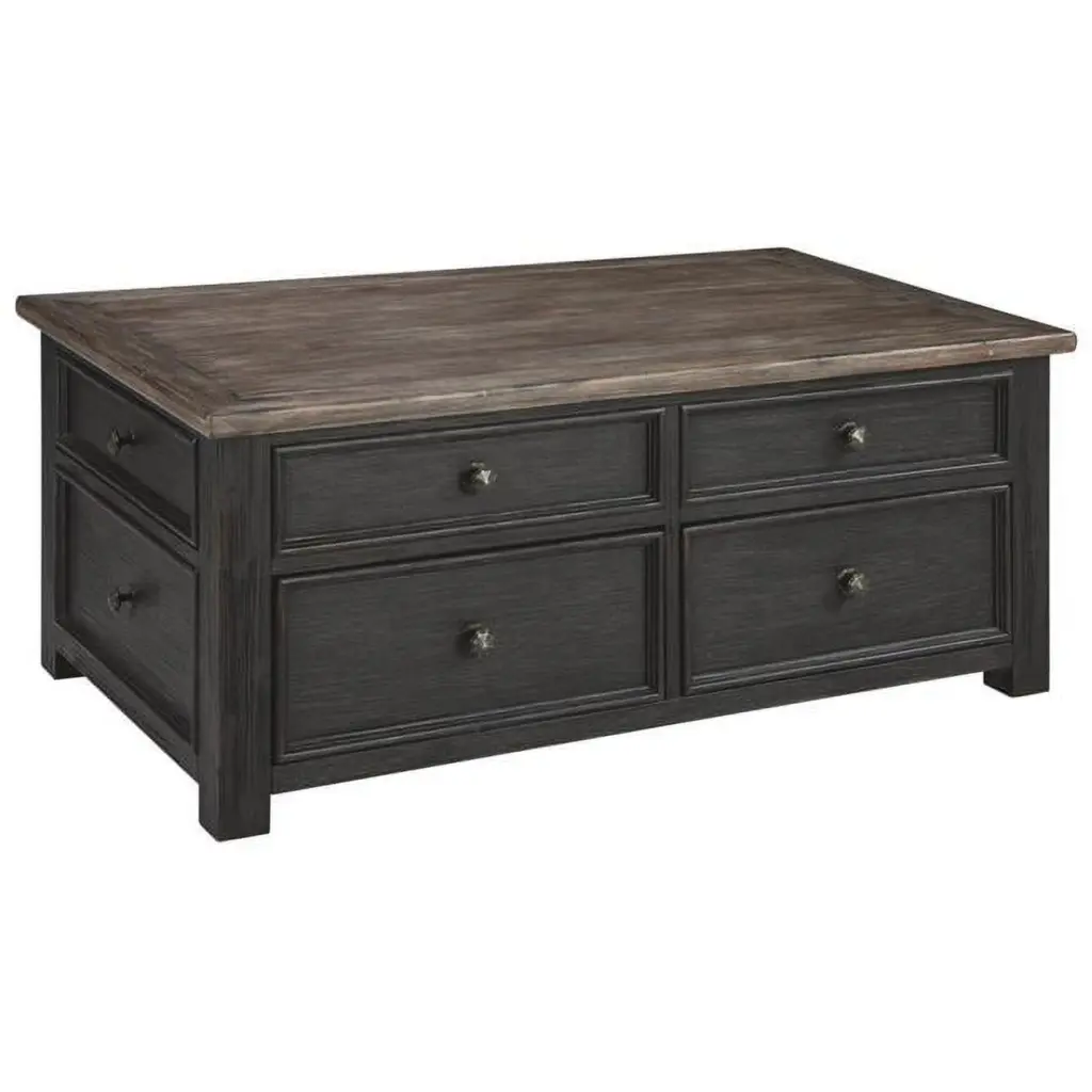 Benjara BM207232 Wooden Lift Top Coffee Table Drawers and Casters Black and Brown Convenience Concepts