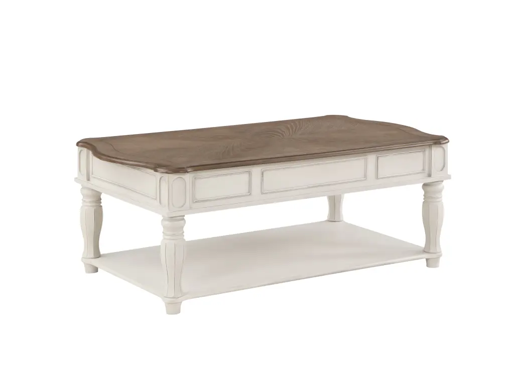 DeeHome ACME Florian Coffee Table Lift Top Oak Antique White Finish