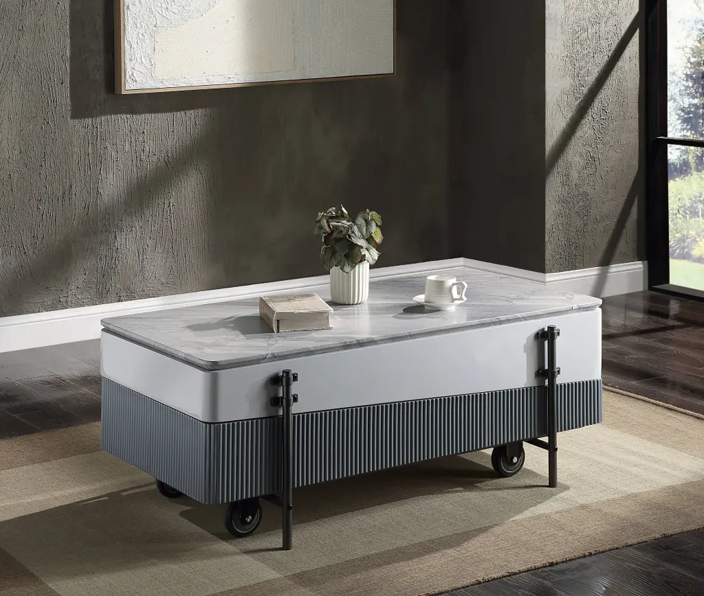 DeeHome ACME Wilkins Coffee Table Lift Top White and Gray High Gloss Finish