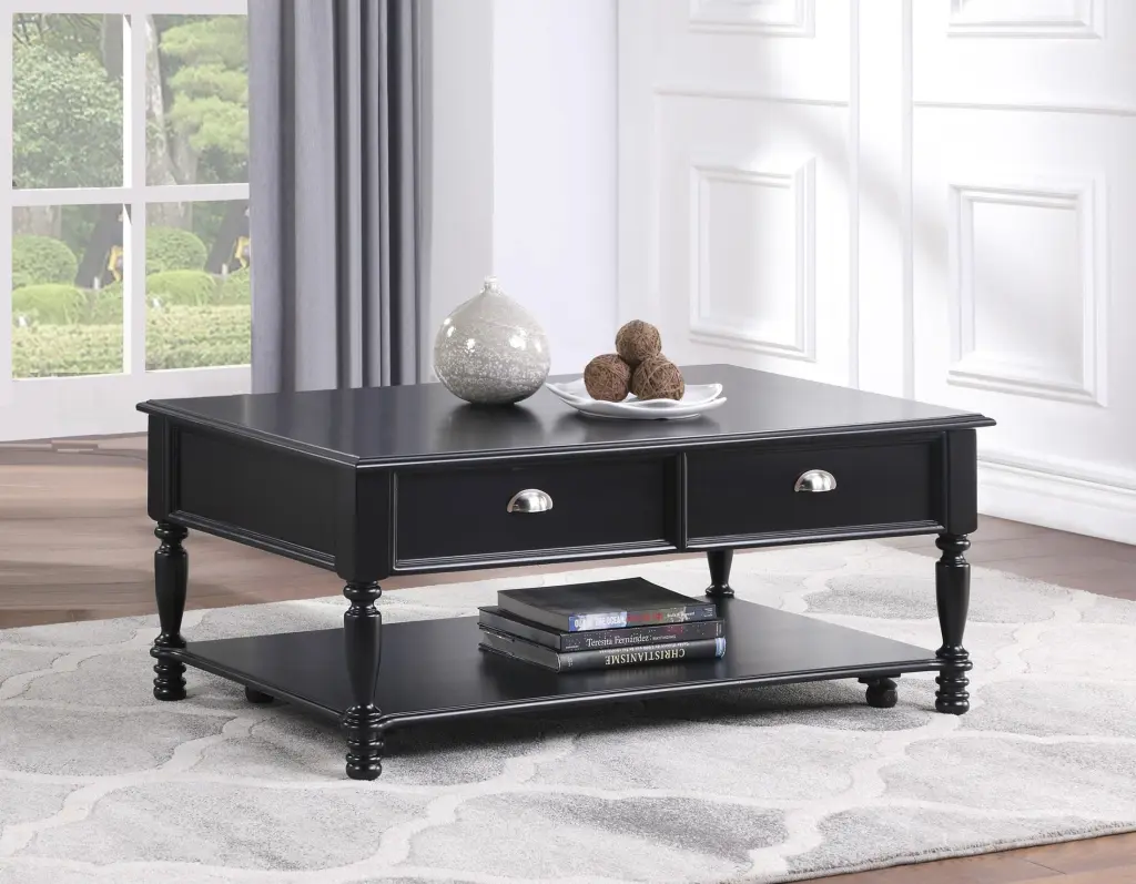 DeeHome Classic Black Lift Top Cocktail Table Casters and Bottom Shelf