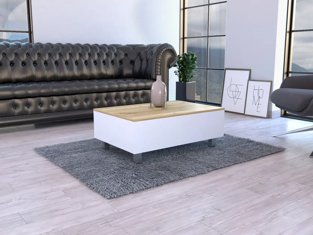 Aran Lift Top Coffee Table Storage Compartment White Light Oak Finish depot e-shop