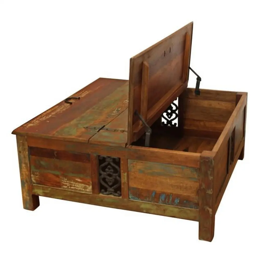 Rustic Brown Reclaimed Wood Square Lift Top Coffee Table Fancy Fixtures