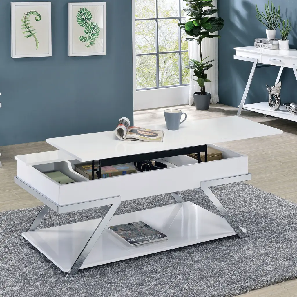 Contemporary Style White Lift Top Coffee Table High Gloss Finish Modern Design kanepe