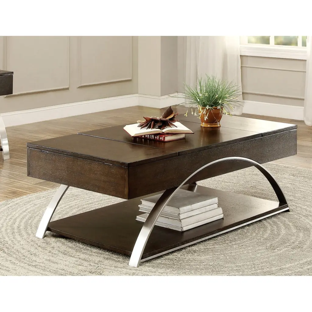 Miekor Furniture Modern Lift Top Coffee Table Display Shelf Espresso Finish