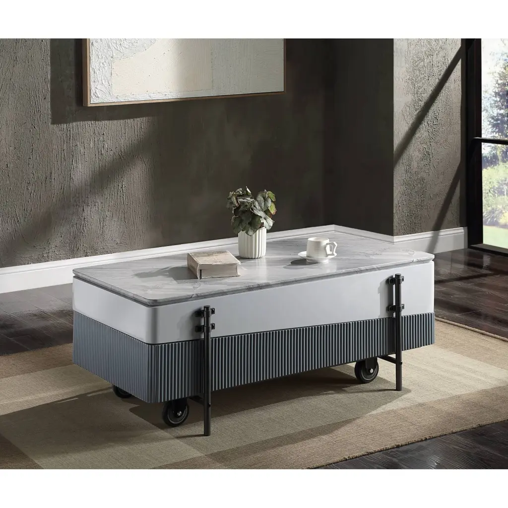 Miekor Wilkins Lift Top Coffee Table White Gray High Gloss W5U187