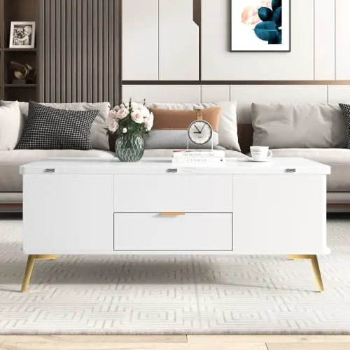 Modern Lift Top Coffee Table Drawers White Onuobao
