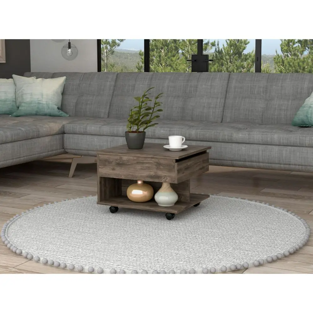 15 Inch H Dark Brown Oak Coffee Table 4 Brake Wheels And Lifting Top Adjustable rta mubles colombia