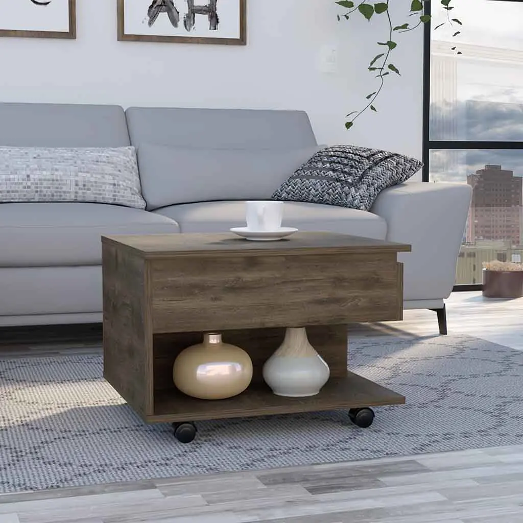 Luanda Lift Top Coffee Table Casters and One Shelf Dark Brown rta mubles colombia