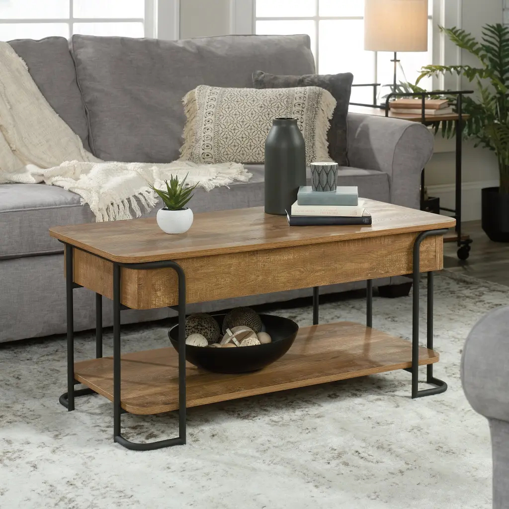 Sauder Station House Lift Top Coffee Table Etched Oak Finish Storage