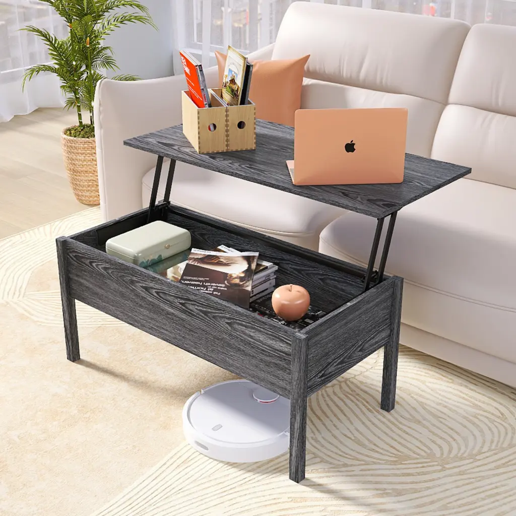 MDF Lift Top Coffee Table Storage Dark Grey Oak Living Room senge