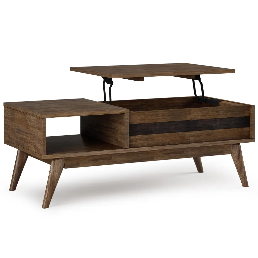 Simpli Home Clarkson 48 Inch Solid Acacia Wood Lift Top Coffee Table Rustic Natural Aged Brown