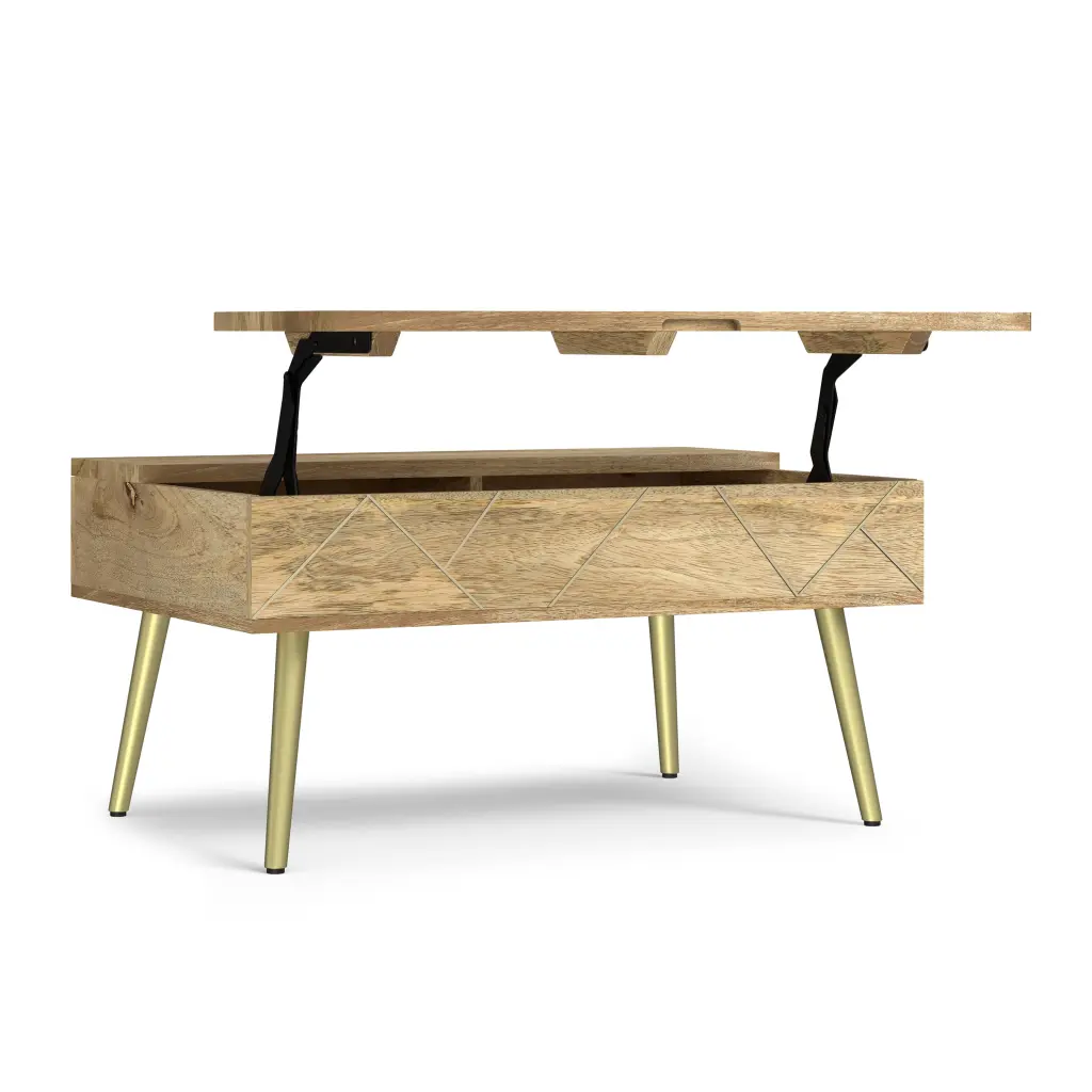 Simpli Home Jager Solid Mango Wood 36 Inch Wide Lift Top Coffee Table Natural