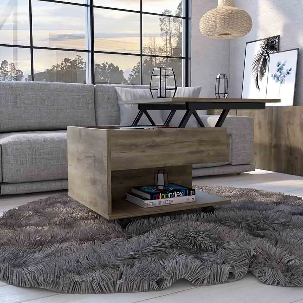 Lift Top Coffee Table Mercuri Casters Dark Brown Finish Modern Design treevol furniture