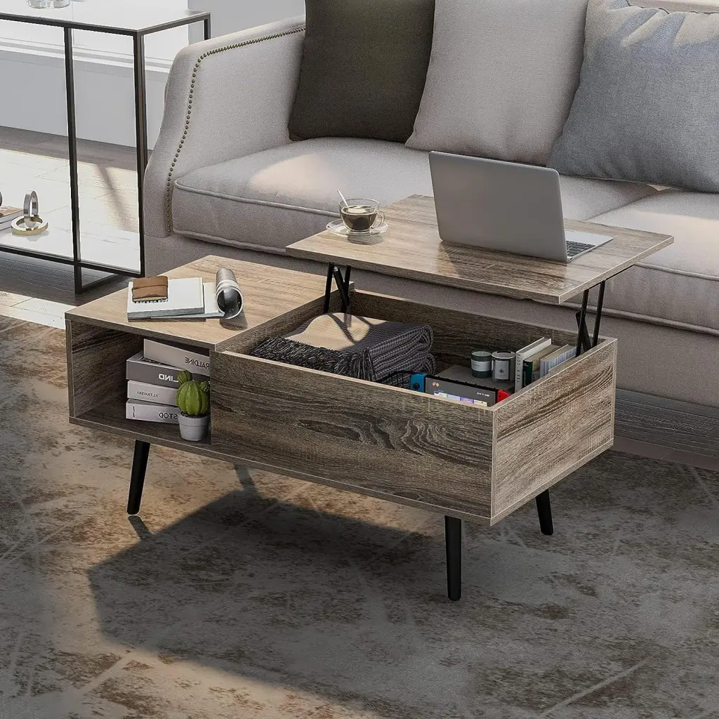 WLIVE Lift Top Coffee Table Living Room Wood Coffee Tables Hidden Storage Compartment Open Shelf Grey
