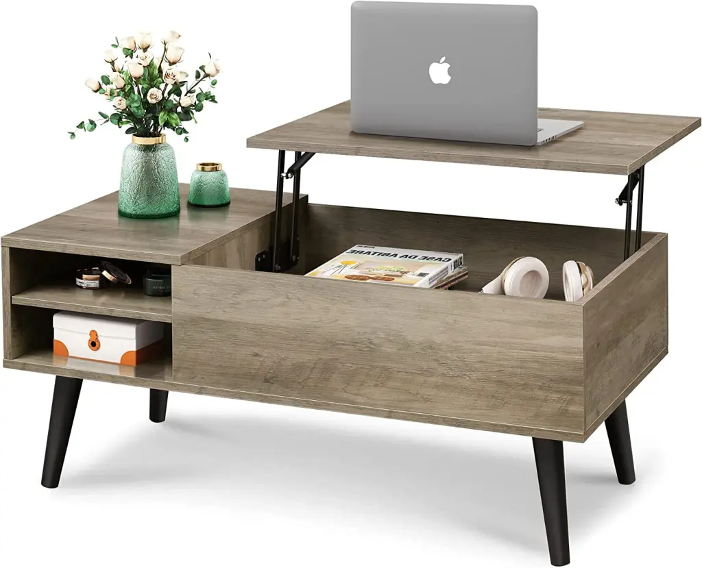 WLIVE Lift Top Coffee Table Living Room Rising Tabletop Coffee Tables Storage Greige
