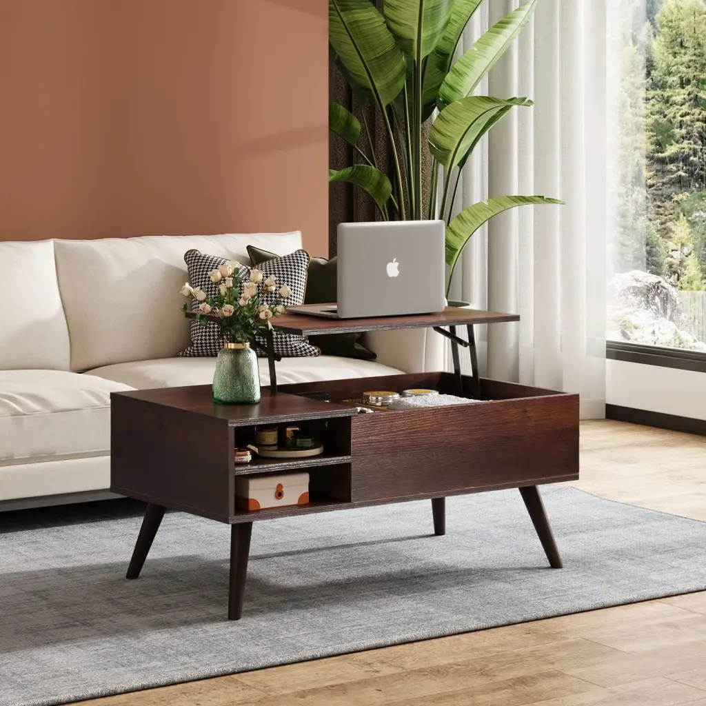 WLIVE Lift Top Coffee Table Small Coffee Table Hidden Compartment and Storage Shelf Espresso