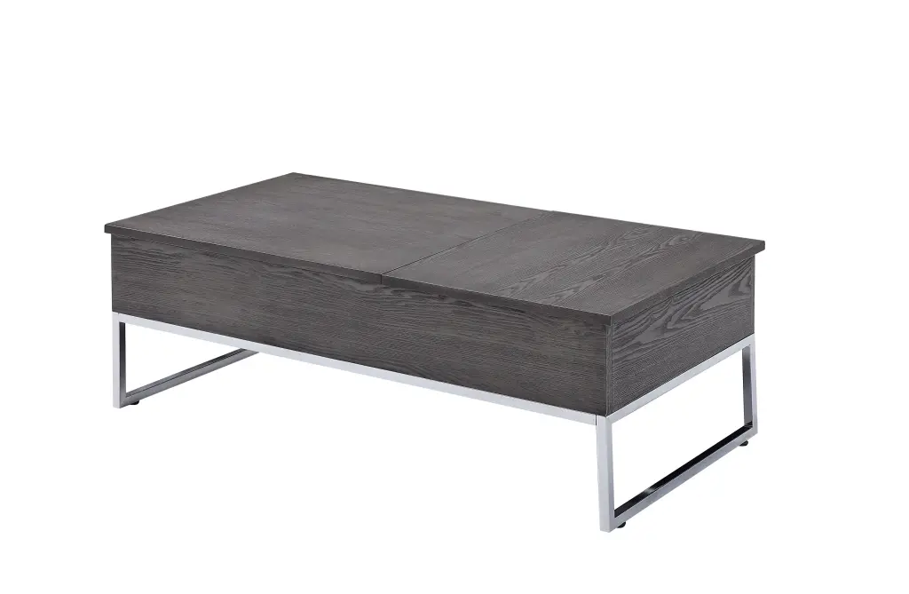 ACME Iban Coffee Table Lift Top Gray Oak and Chrome Finish Wobythan