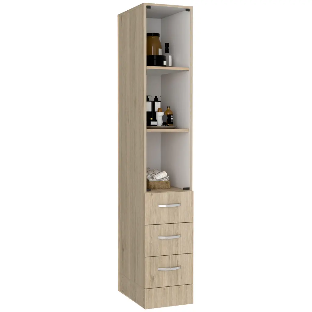 Linen Cabinet Three Shelves and Four Drawers Light Pine White depot e-shop