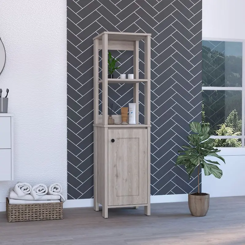 Arctic Linen Cabinet Four Shelves Single Door Cabinet Beige fm furniture