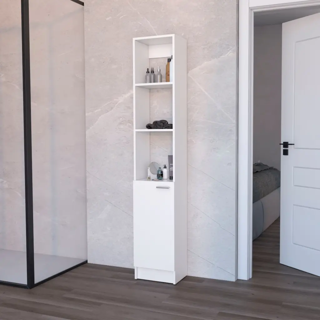 Brenda Linen Cabinet 1 Door and 3 Open Shelves White Finish rta mubles colombia