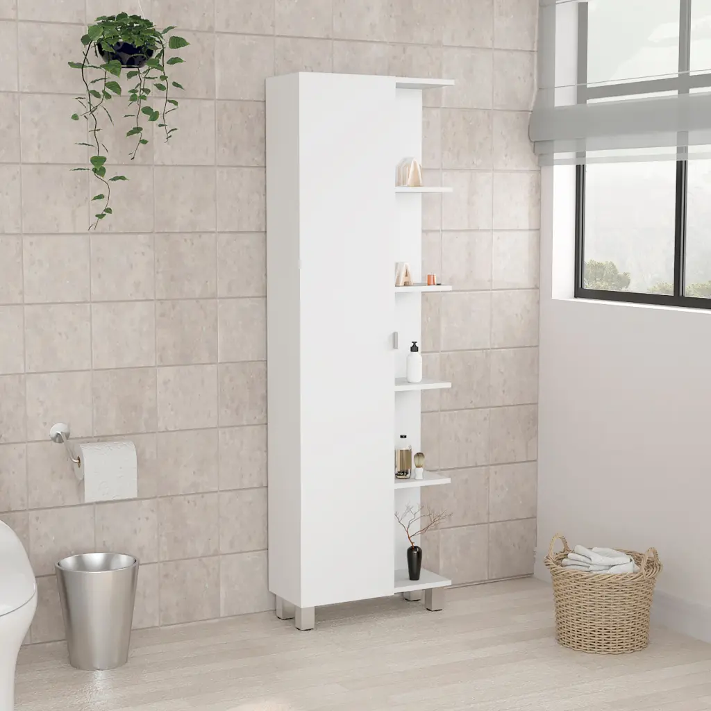 Urano Corner Linen Cabinet Five External Shelves Single Door Four Internal rta mubles colombia