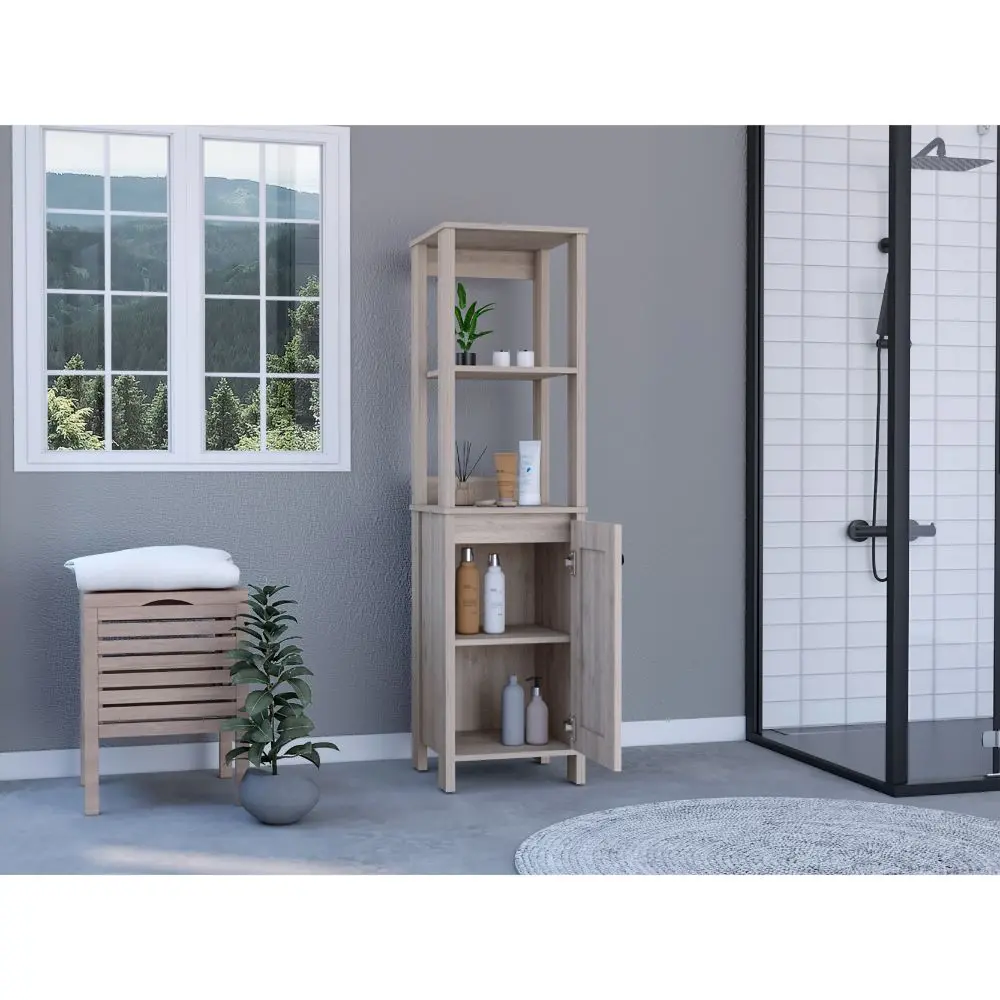 Linen Cabinet Jannes Two Open Shelves And Single Door - Light Gray Finish treevol furniture