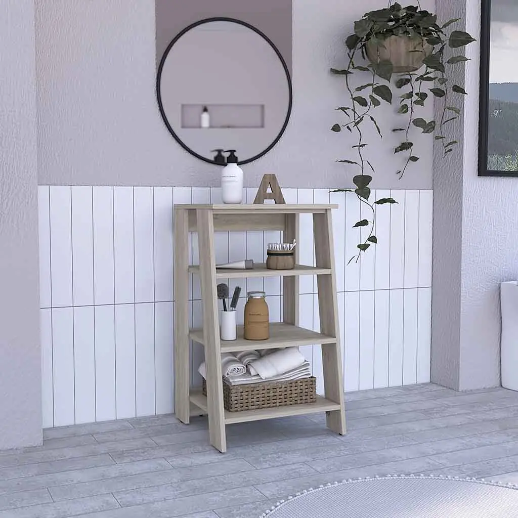 Linen Cabinet Jenne Four Open Shelves Light Gray Finish Light Gray Paint treevol furniture