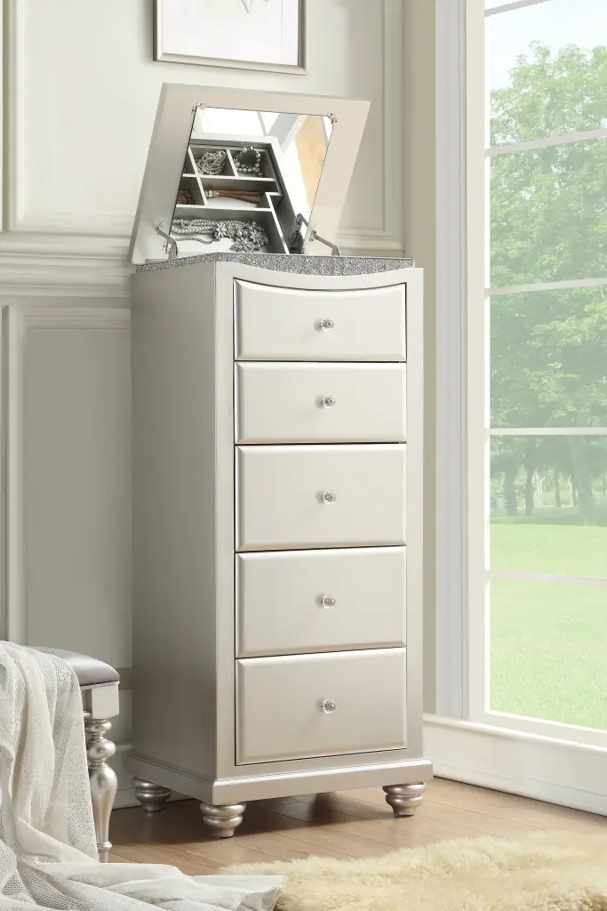 Platinum 5 Drawer Lingerie Chest Shiny Metal Contemporary Solid Wood Bedroom Storage furniture max