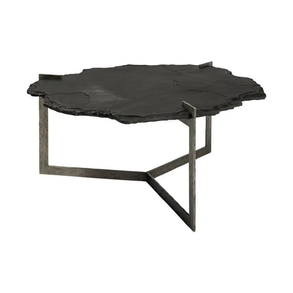 Irregular Live-Edge Slat Flat Iron Base Coffee Table Top Fancy Fixtures
