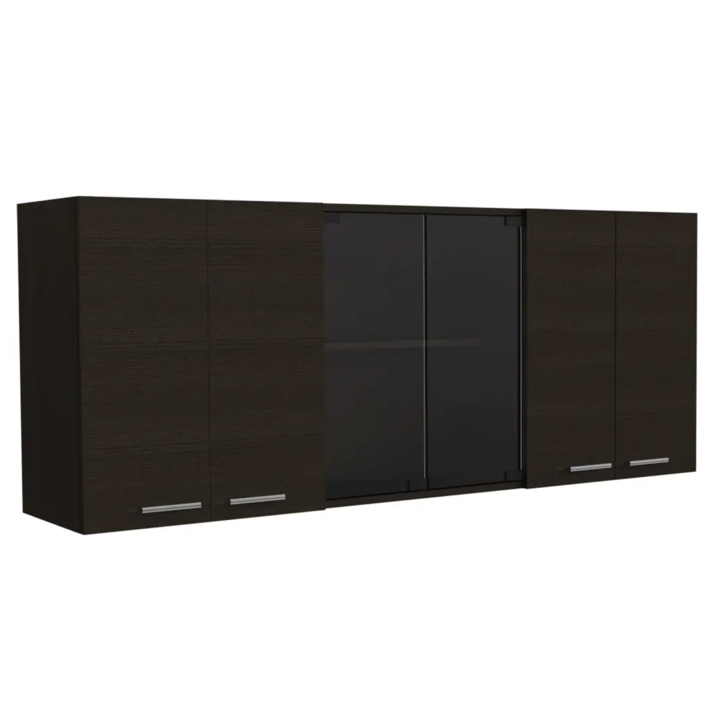 Yuma 150 Inch Wall Cabinet 2 Close Cabinets and 2 Open Shelves Black Espresso fm furniture