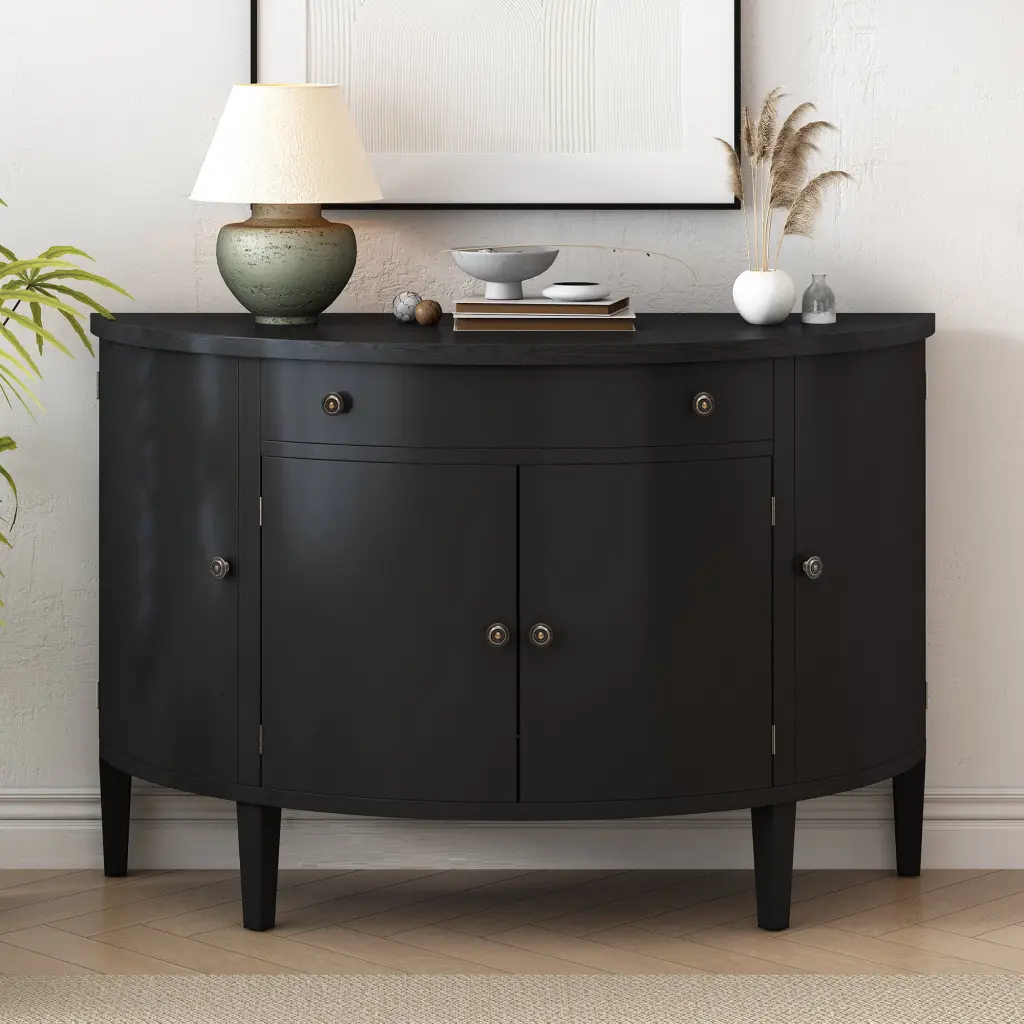 Curved Design Storage Cabinet Made Fraxinus Mandschuric Solid Wood u_style