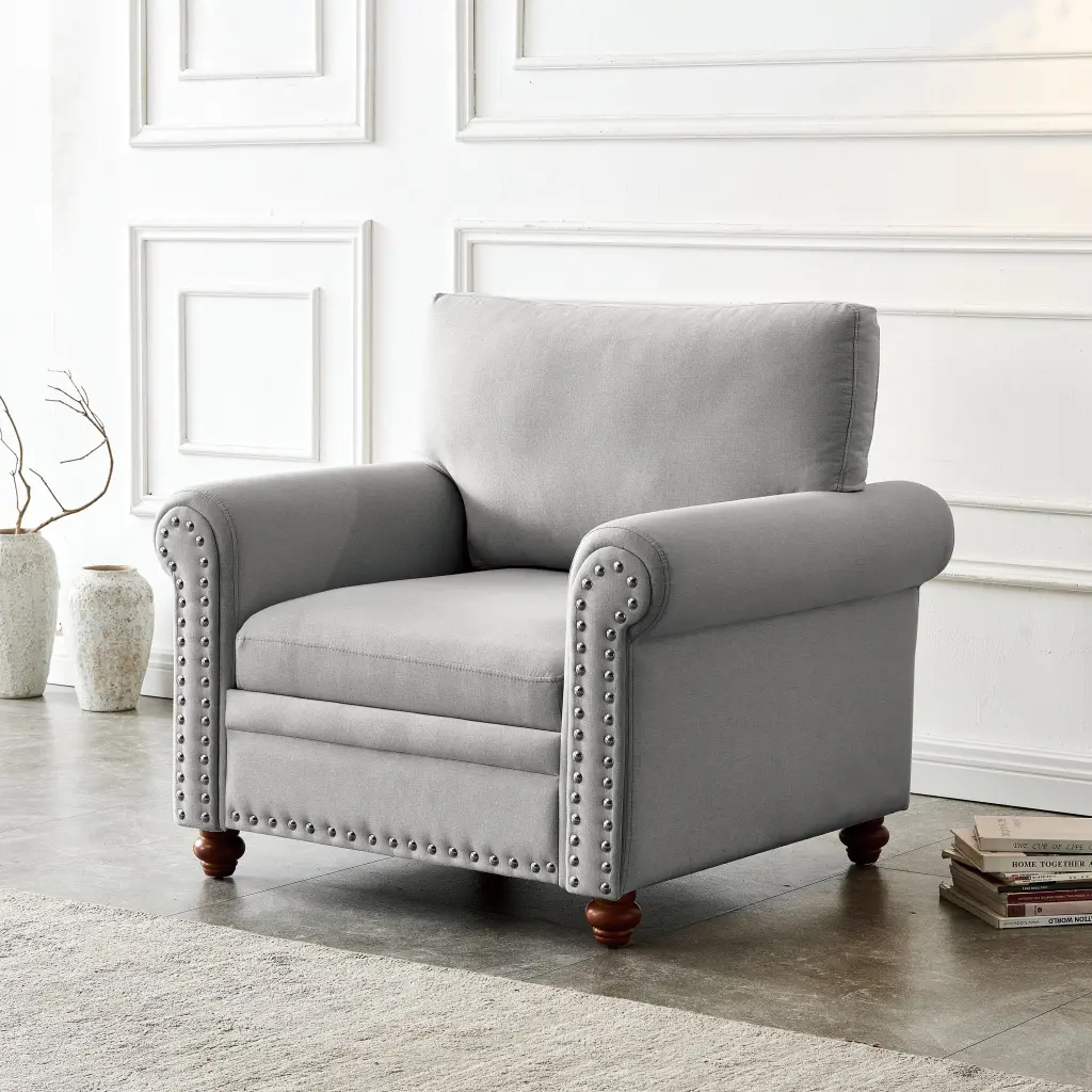 Living Room Sofa Single Seat Chair Wood Leg Grey Foam Cushion hdf store