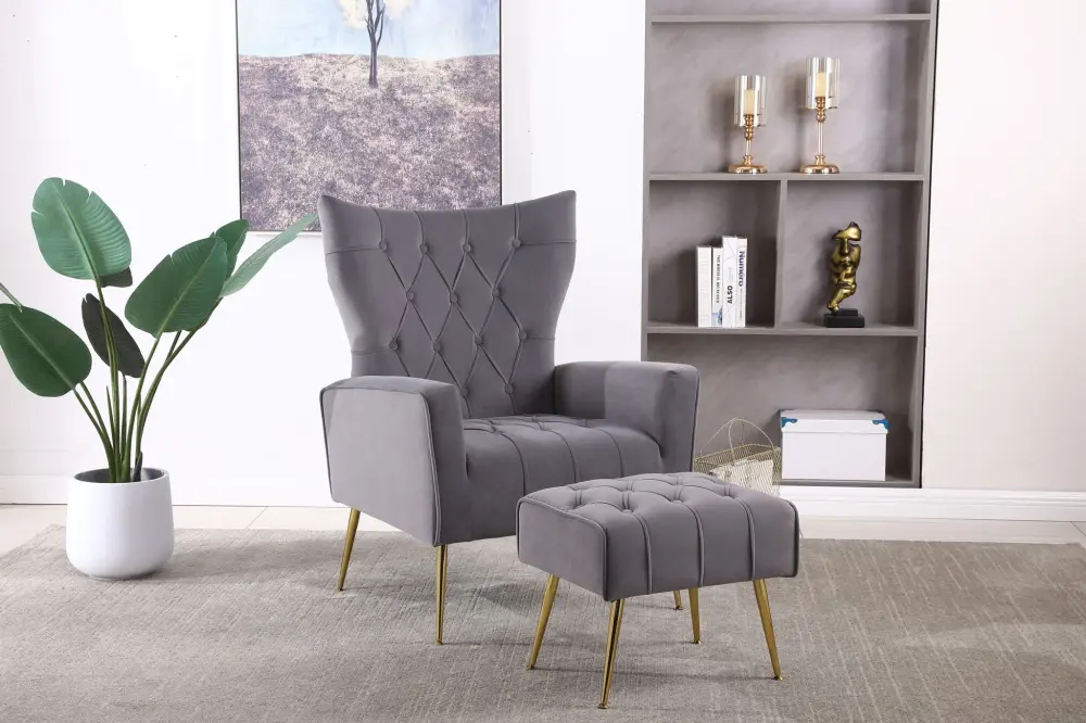 Modern Accent Chair Ottoman, Comfy Armchair Living Room