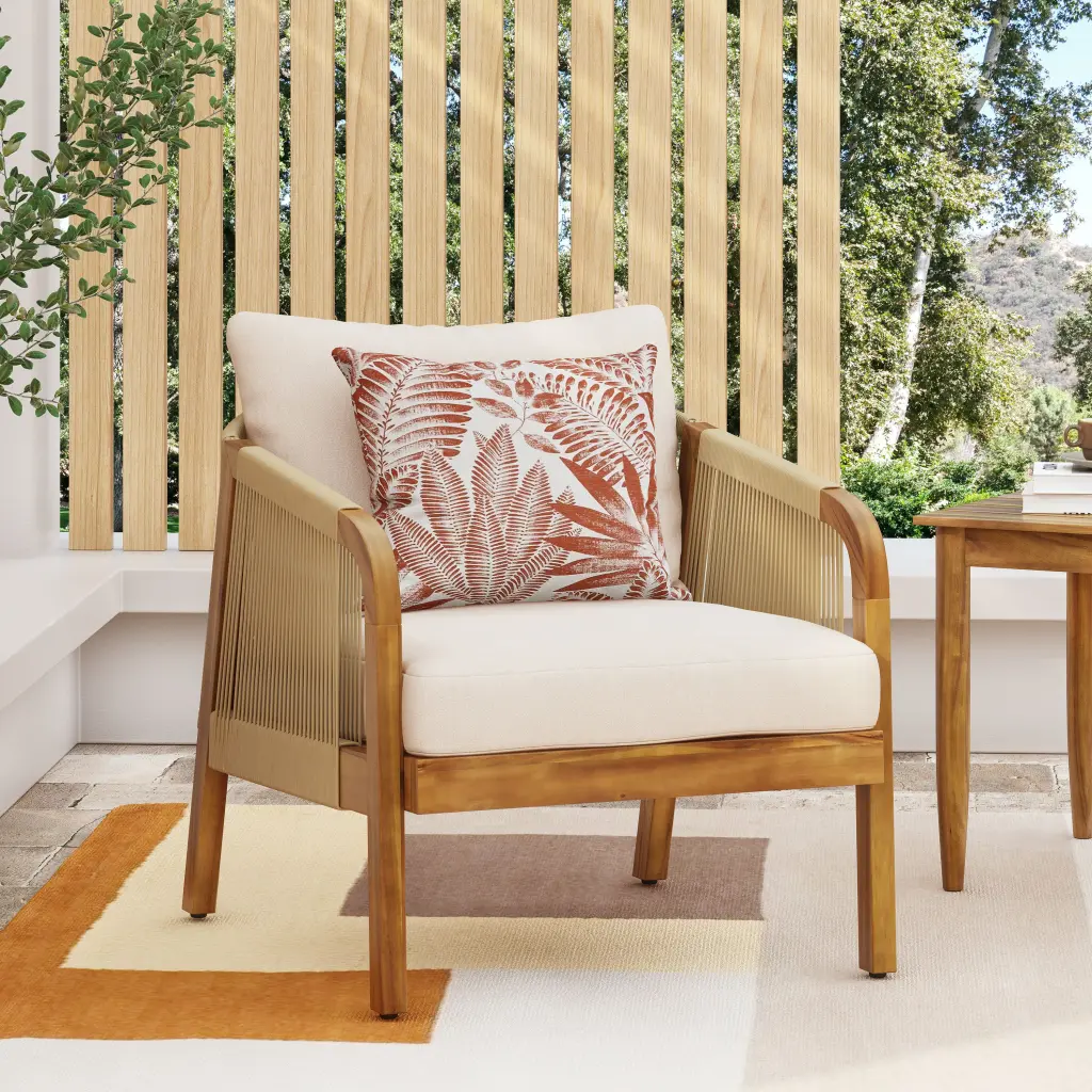 Evelyn Club Chair Brown Beige Acacia Wood nh-onfind