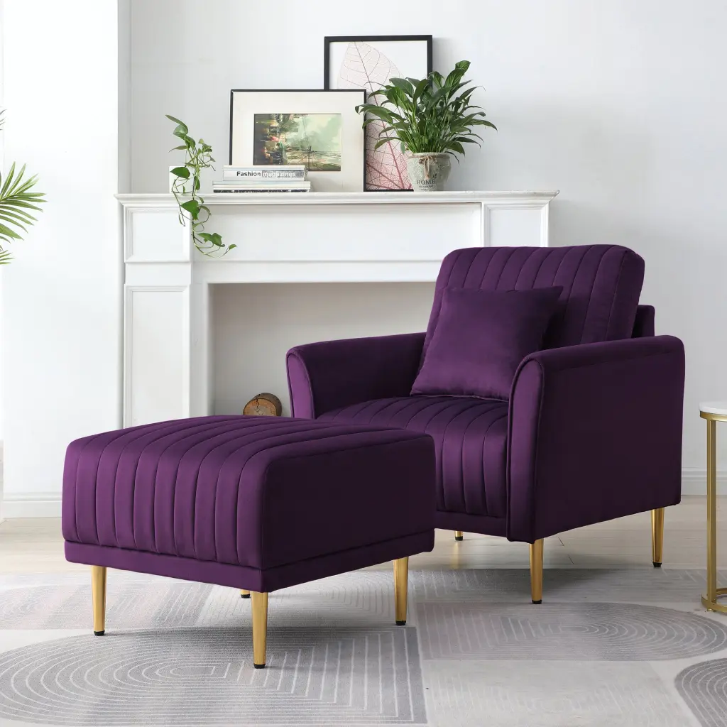 Modern Accent Chair Ottoman Set Tub Arm Chair and Footstool Living Room ui furniture