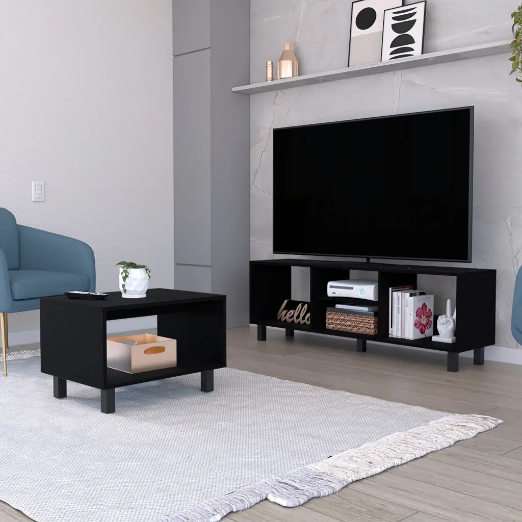 Landon Black 2 Piece Living Room Set Black 60 69 Inches Wood Sofa and Loveseat furniture max