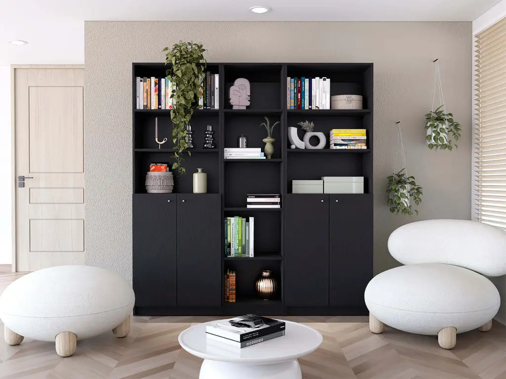 Sophia Black 3 Piece Living Room Set 3 Bookcases Modern Furniture furniture max