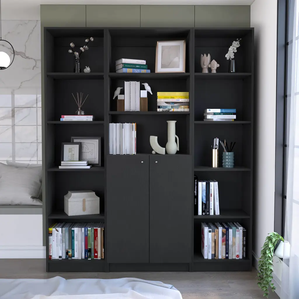 Spencer Black 3-Piece Living Room Set 3 Bookcases furniture max