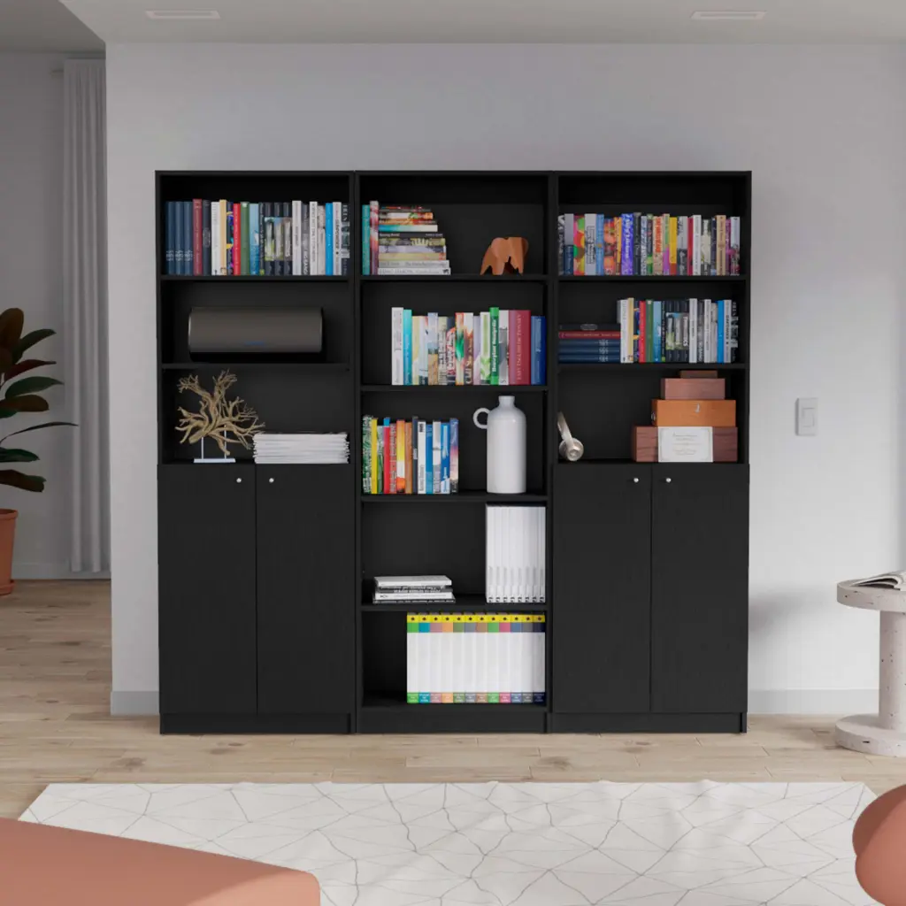 William Black 3 Piece Living Room Set 3 Bookcases Black Timber furniture max