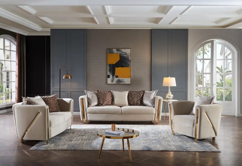 Thick Velvet Fabric Upholstered 3 Piece Living Room Set Wood Frame Sofa galaxy home furnishings