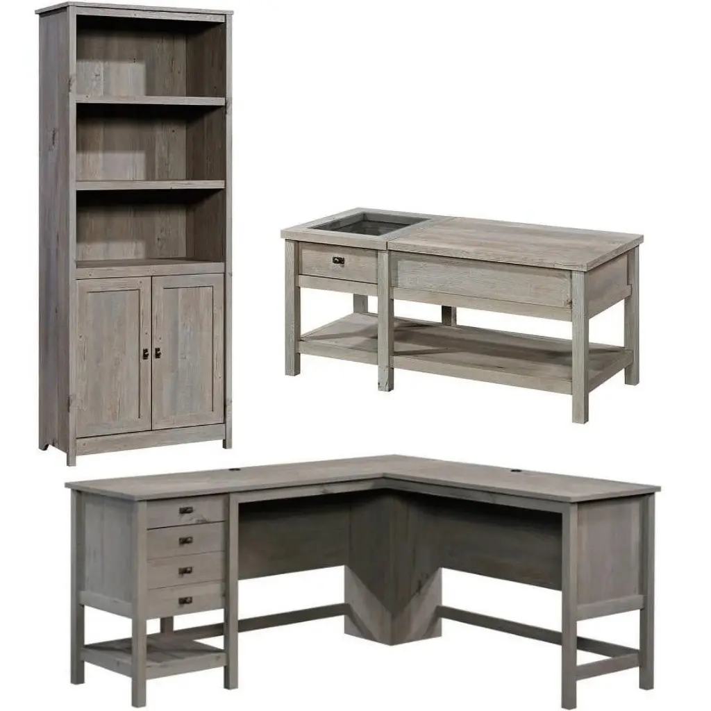 Home Square 3 Piece Set 3-Shelf Bookcase Coffee Table L-Shape Desk