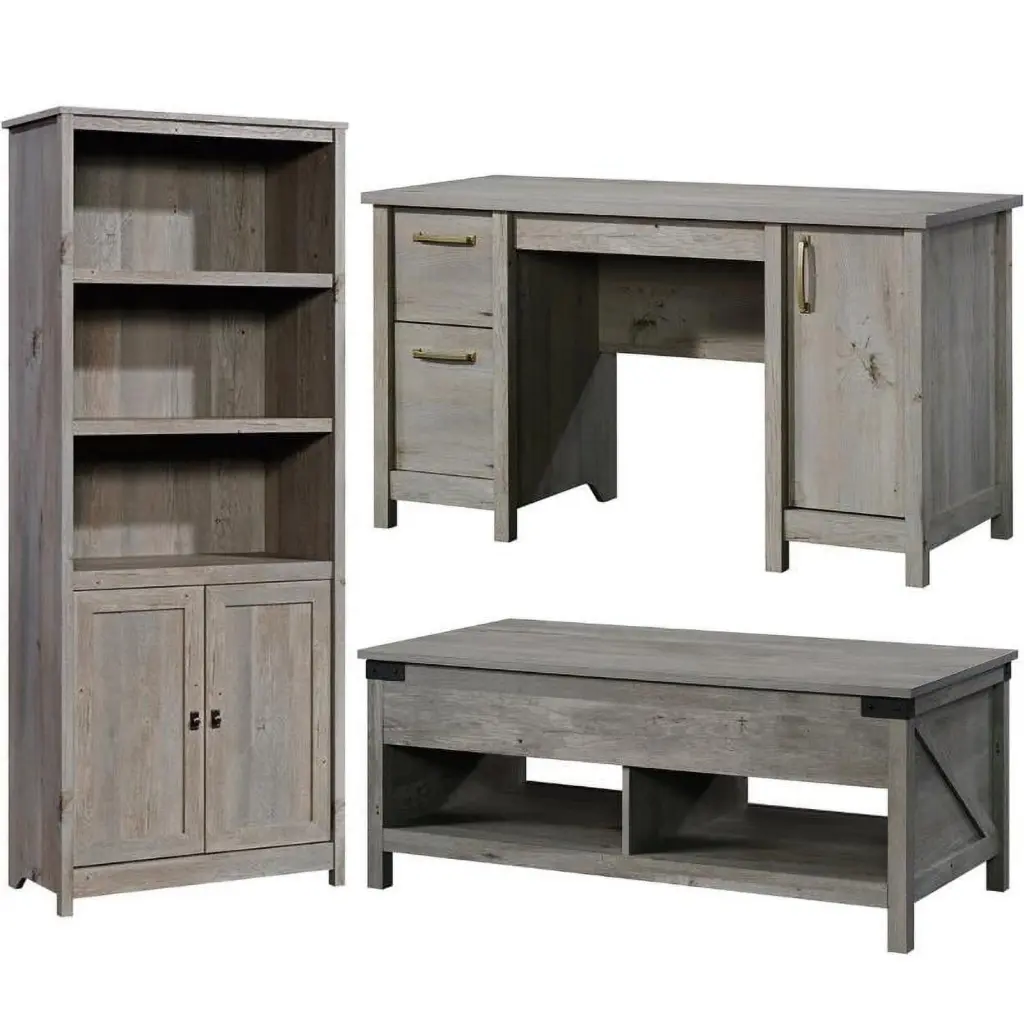 Home Square 3 Piece Set Computer Desk 3-Shelf Bookcase Coffee Table