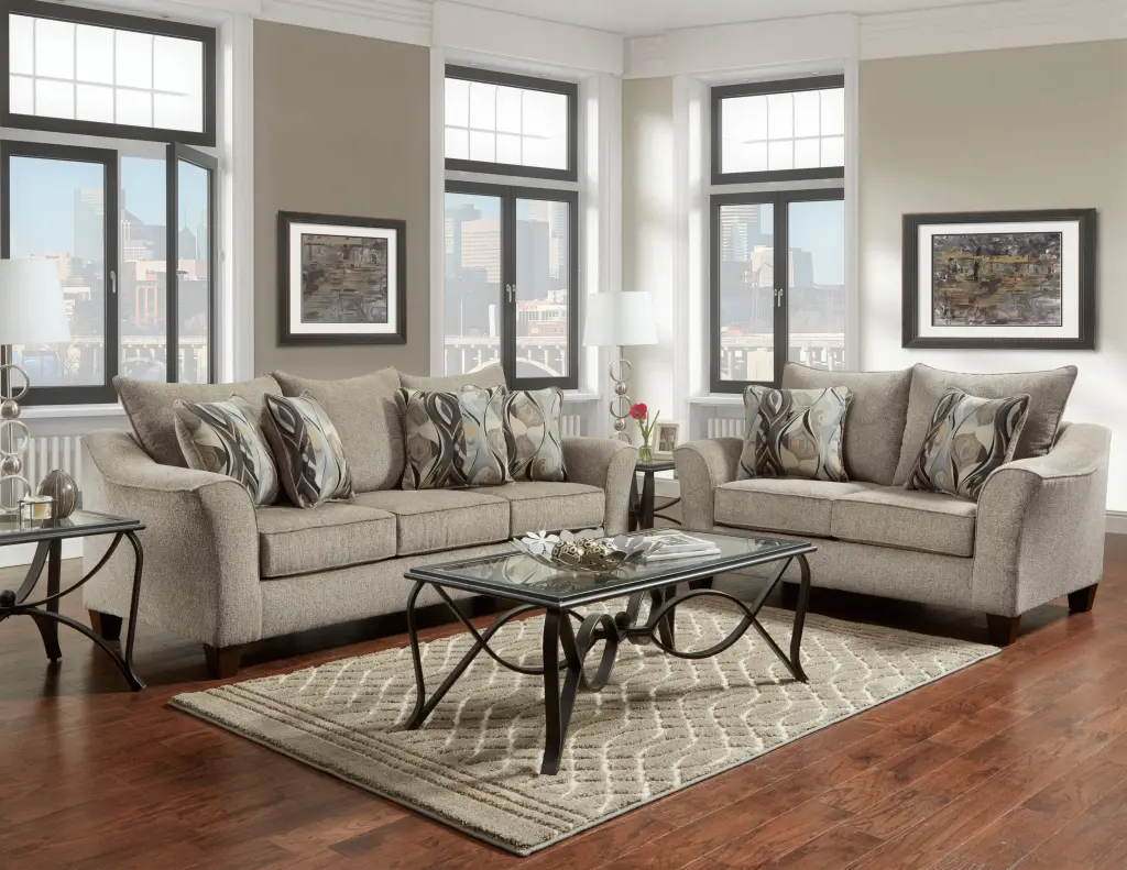 Camero Pillowback 2 Piece Living Room Set Sofa and Loveseat Gray hz