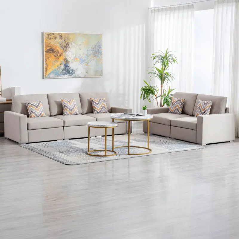 Nolan 95.5 Inch Beige Linen Sofa and Loveseat Living Room Set lilola home