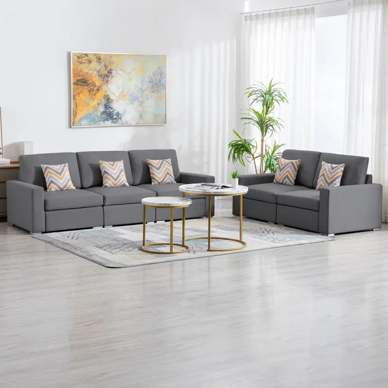 Nolan 95.5 Inch Gray Linen Sofa and Loveseat Living Room Set lilola home
