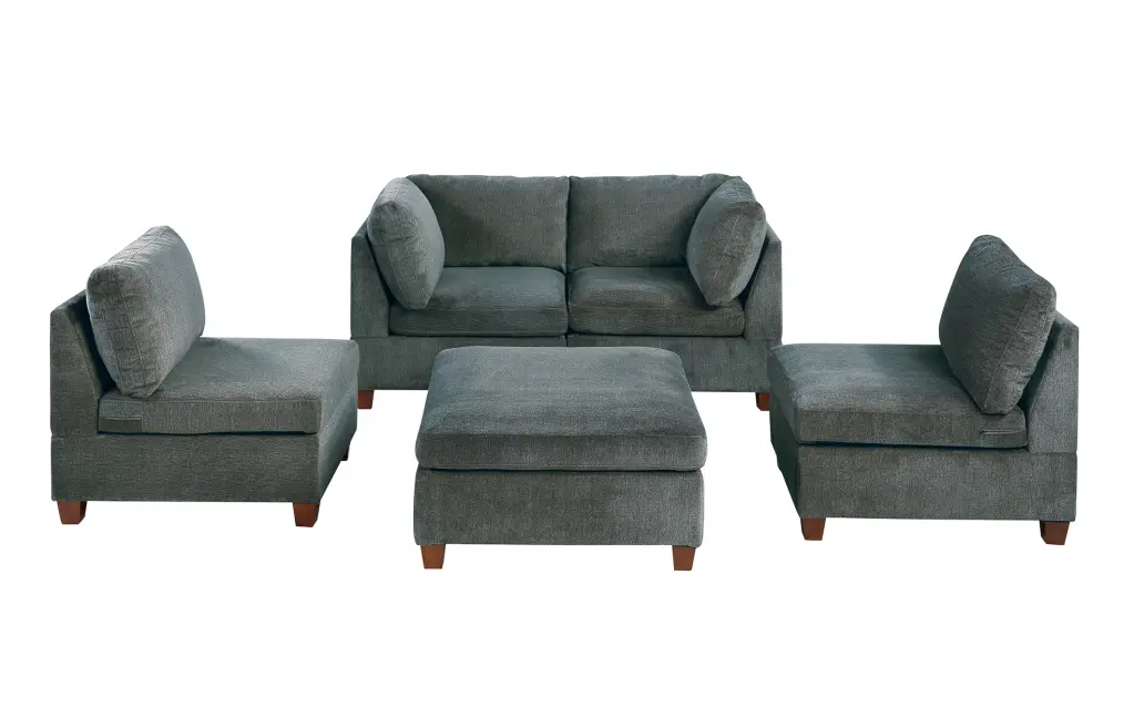Modula 5 Piece Set Gray Chenille - Stylish Living Room Furniture poundex
