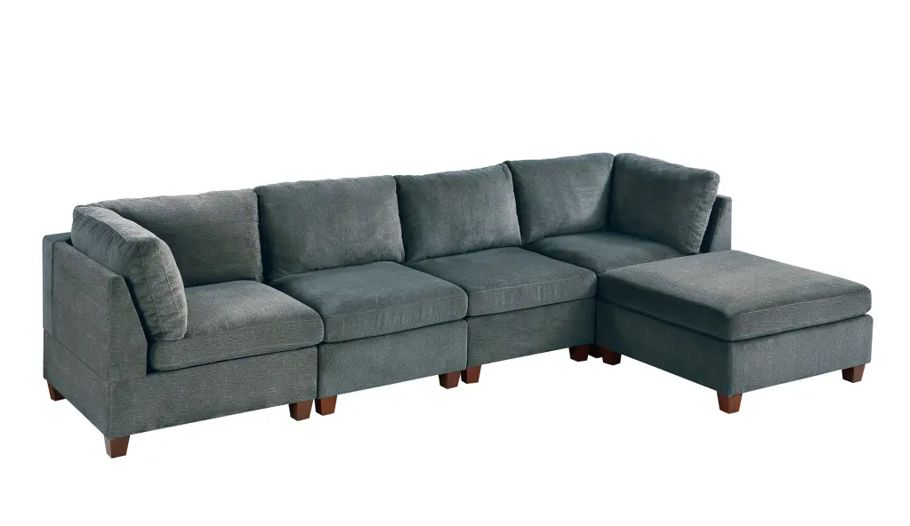 Modula Set 5Pc Gray Gray Chenille Living Room Sofa Set poundex
