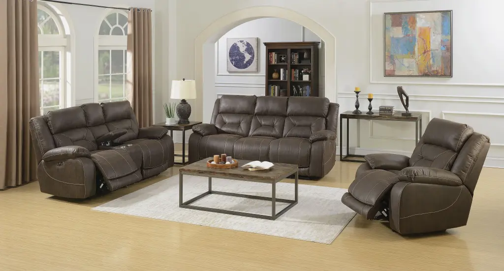 Aria 3 Piece Living Room Set Dark Brown Fabric Sofa and Loveseat steve silver furniture