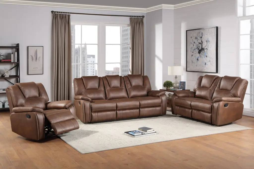 Katrine 3 Piece Living Room Set Brown Dark Brown Fabric Sofa Loveseat Coffee Table steve silver furniture