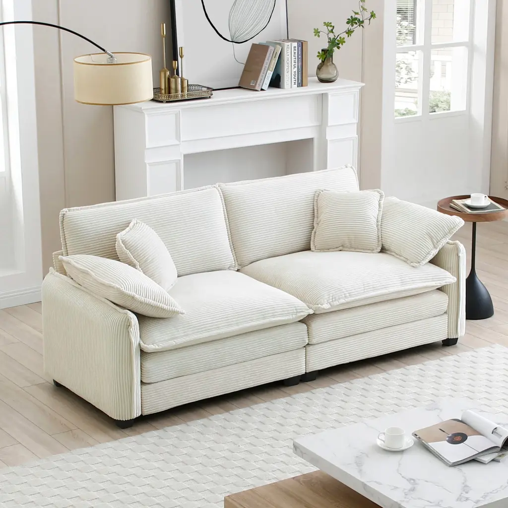 Warm Comfortable Living Room Sofa 4 Pillows Upholstered Large Deep Seat ui furniture